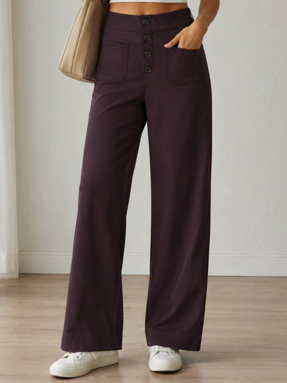 Halara Small Petite Plum Wide Leg Pants High Rise Stretch Pull On Pocket Pants